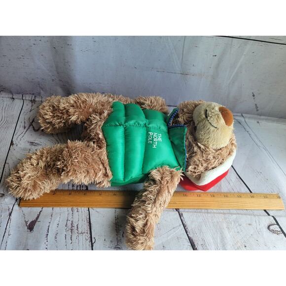 Hallmark North Pole Teddy Bear Green Puffy Vest Jacket Santa Hat Christmas - Picture 8 of 8